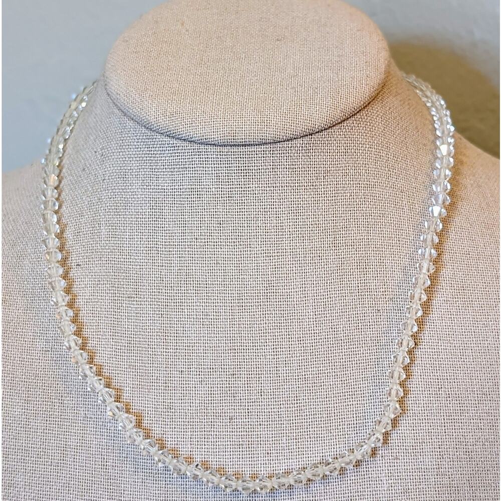 Vintage Crystal 5mm Bicone Bead Single Strand Fish Hook Clasp 18" Necklace